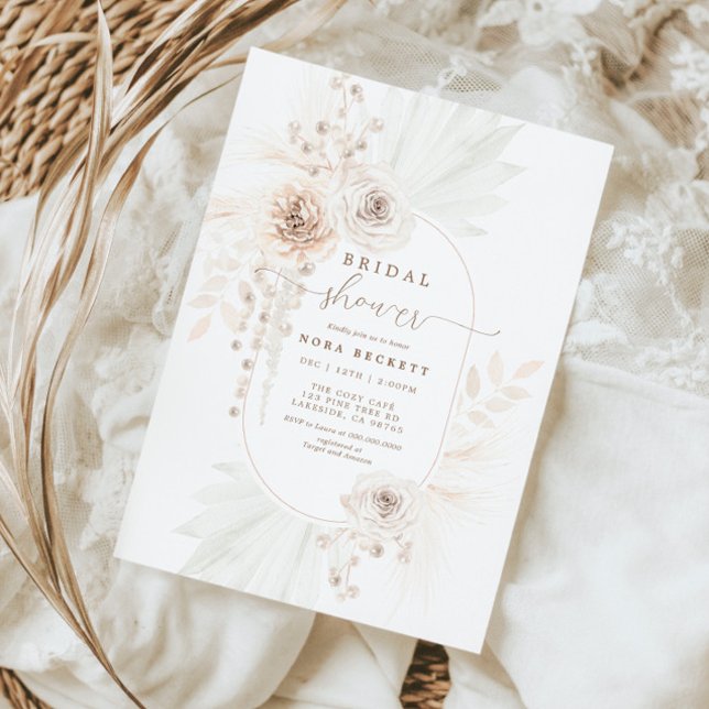 Invitation Fête des mariées florale Boho blanc monochrome (Créateur téléchargé)