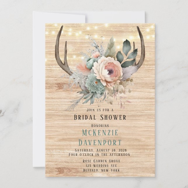 Invitation Fête des mariées florale Boho Deer Antler (Devant)