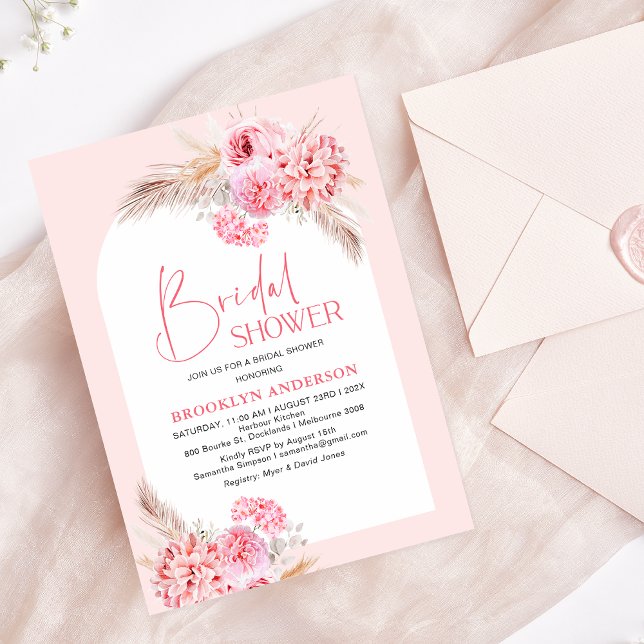Invitation Fête des mariées florale Boho Pink Arch (Bright Pink Bridal Shower Invitation Template Boho, Modern Pink Floral Bridal Shower Invitation)