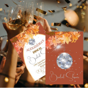 Invitation Fête des mariées Florale Bural Orange Silver Disco