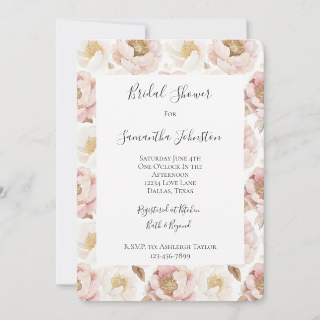 Invitation Fête des mariées florale Chic Pretty Rose Or (Devant)
