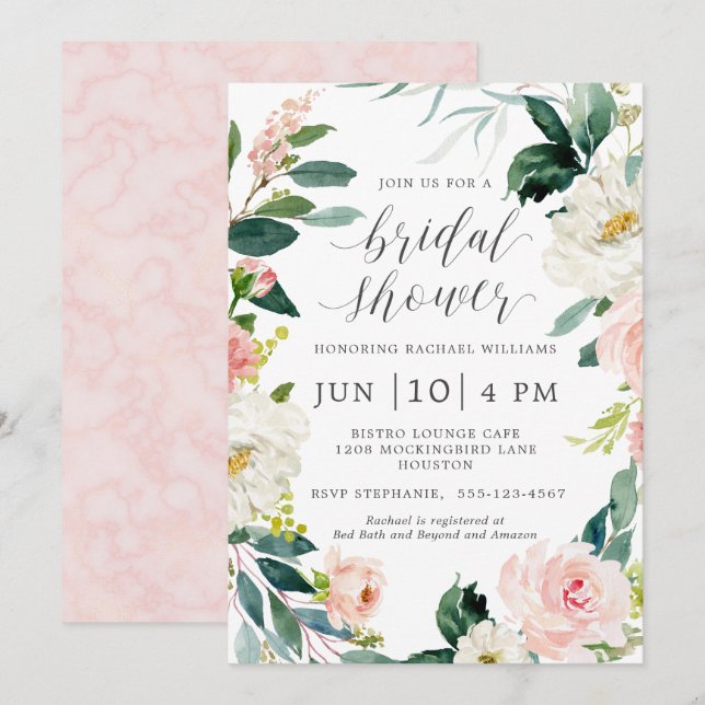 Invitation Fête des mariées florale d'aquarelle (Devant / Derrière)