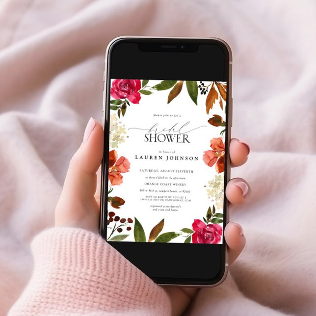 Invitation Fête des mariées florale d'automne rose et orange  (Créateur téléchargé)