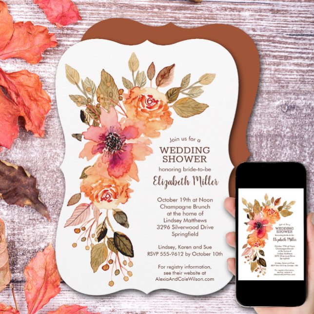 Invitation Fête des mariées florale de automne en terre cuite (Rustic Terracotta Fall Floral Bridal Shower Invitations)