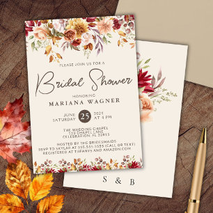 Invitation Fête des mariées florale de automne romantique