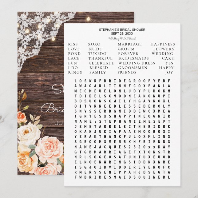 Invitation Fête des mariées florale de brin de bois Recherche (Devant / Derrière)