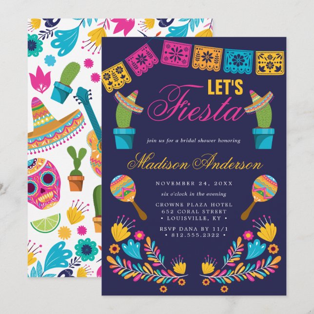 Invitation Fête des mariées Florale de Cactus mexicaine (Devant / Derrière)