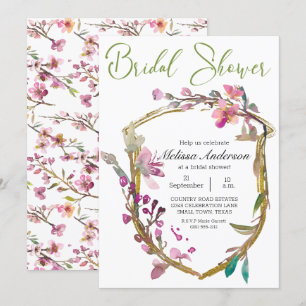Invitation Fête des mariées florale de fleurs de cerisier ros