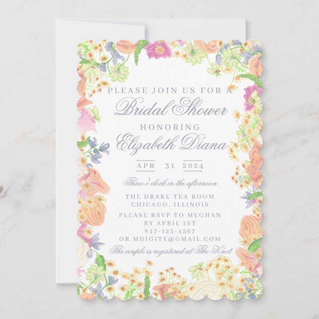 Invitation Fête des mariées florale de Garden Party (Devant)