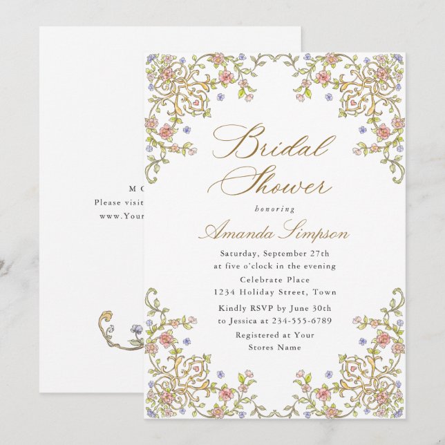 Invitation Fête des mariées Florale de Grace Ornate Victorien (Devant / Derrière)