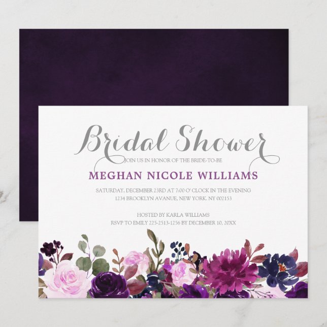 Invitation Fête des mariées florale de lavande violette Boho (Devant / Derrière)