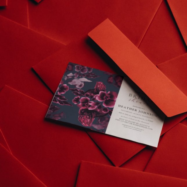 Invitation Fête des mariées florale de luxe marine bleu et bo (Créateur téléchargé)