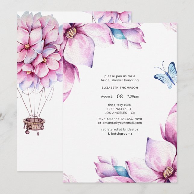 Invitation Fête des mariées florale de Magnolia (Devant / Derrière)