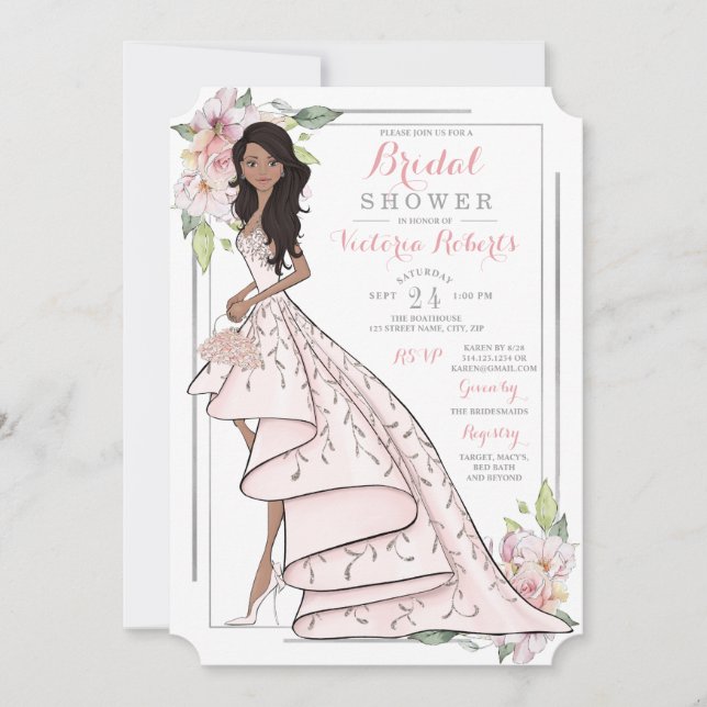 Invitation Fête des mariées florale de mariée illustrée (Devant)