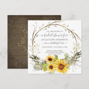 Invitation Fête des mariées florale de tournesol rustique