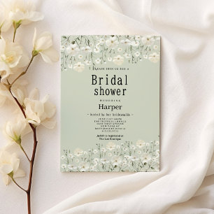 Invitation Fête des mariées florale délicate à la menthe d'iv