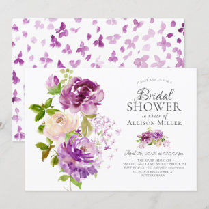 Invitation Fête des mariées florale des pivoines violettes