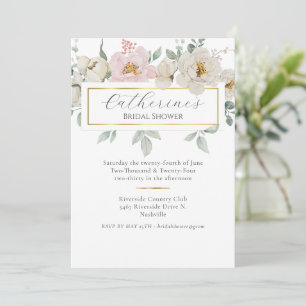 Invitation Fête des mariées Florale d'or moderne