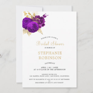 Invitation Fête des mariées Florale d'or pourpre