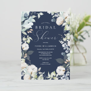 Invitation Fête des mariées florale Dusty Blue et Navy