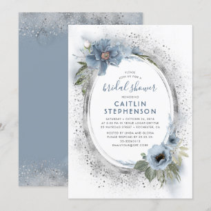 Invitation Fête des mariées florale Dusty Blue et Silver Part