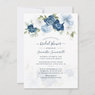 Invitation Fête des mariées Florale Dusty Blue Watercolor Flo