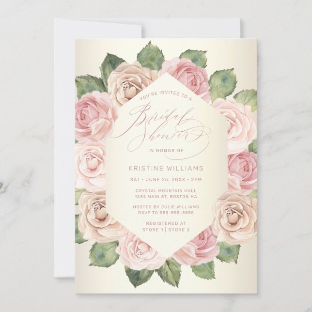 Invitation Fête des mariées florale Dusty Rose Gold (Devant)