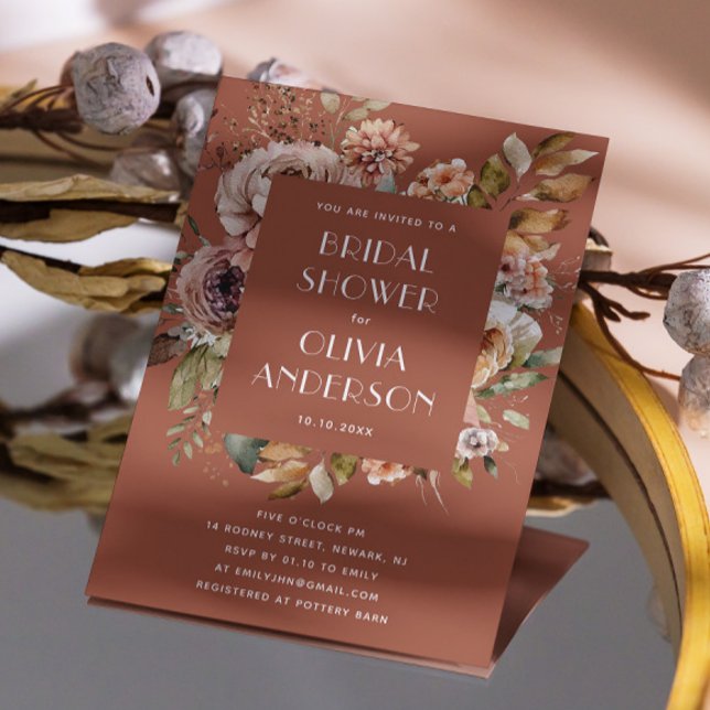 Invitation Fête des mariées florale en terre cuite | Boho Fal (Créateur téléchargé)