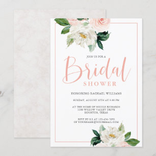 Invitation Fête des mariées florale féminine rose et blanche
