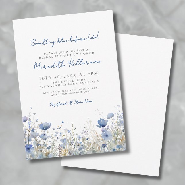 Invitation Fête des mariées florale Fleur sauvage bleu (Blue Botanical Wildflower Floral Bridal Shower Invitation)