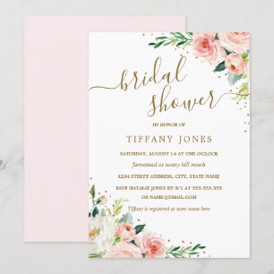 Invitation Fête des mariées florale Gold Blush