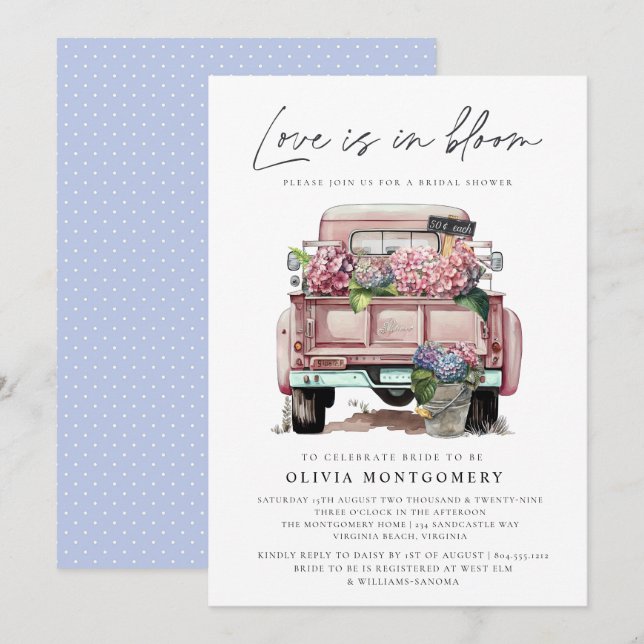 Invitation Fête des mariées Florale Hydrangea (Devant / Derrière)