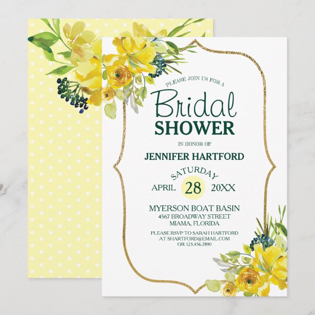 Invitation Fête des mariées florale jaune de printemps frais (Devant / Derrière)
