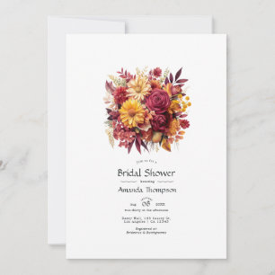Invitation Fête des mariées florale marron et jaune
