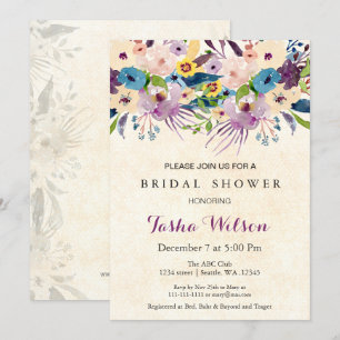 Invitation Fête des mariées florale moderne aquarelle Invitat
