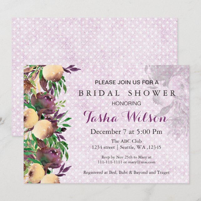 Invitation Fête des mariées florale moderne aquarelle Invitat (Devant / Derrière)