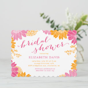 Invitation Fête des mariées florale moderne orange et rose