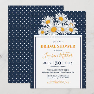 Invitation Fête des mariées florale Motif White Daisy Polkado