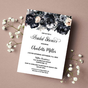 Invitation Fête des mariées florale noire