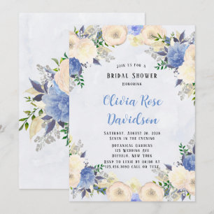 Invitation Fête des mariées florale Pale Jaune Dusty Blue Peo