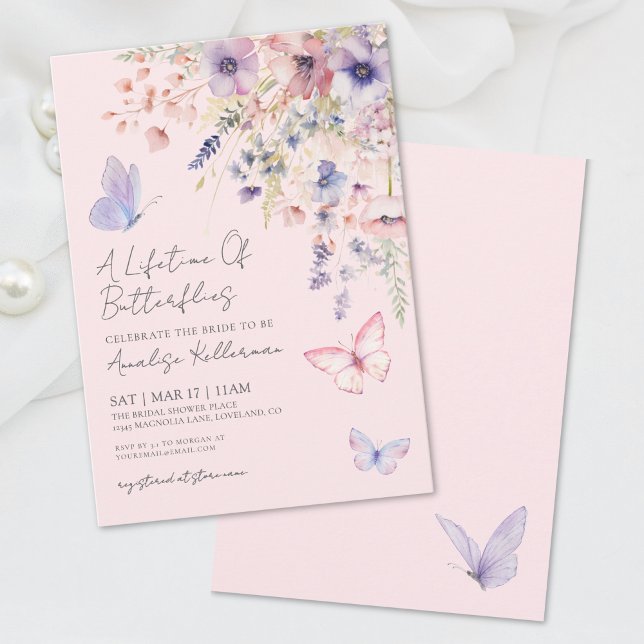 Invitation Fête des mariées florale papillon (Butterflies Wildflower Bridal Shower Invitation)