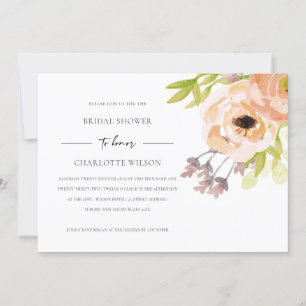 INVITATION FÊTE DES MARIÉES FLORALE ROMANTIQUE ROMANTIQUE ROS