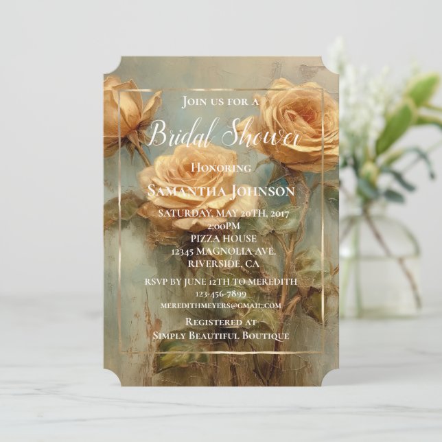 Invitation Fête des mariées florale romantique Rose (Debout devant)