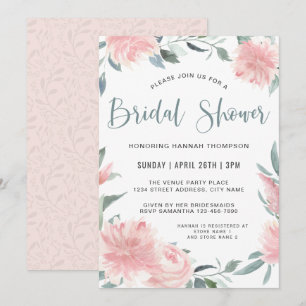 Invitation Fête des mariées florale rose biscuit