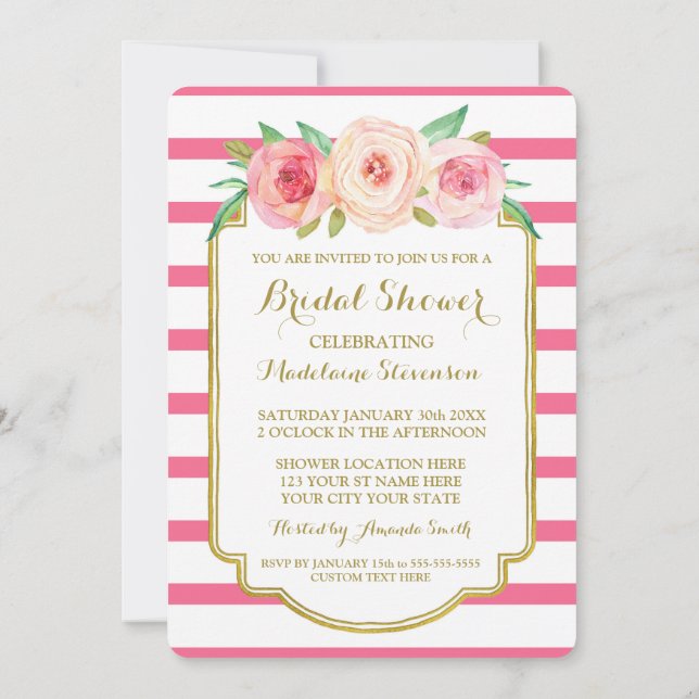 Invitation Fête des mariées florale rose-chaud or rose (Dos)