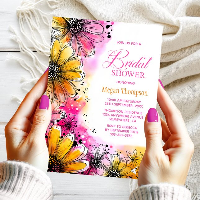 Invitation Fête des mariées florale rose et orange (Créateur téléchargé)