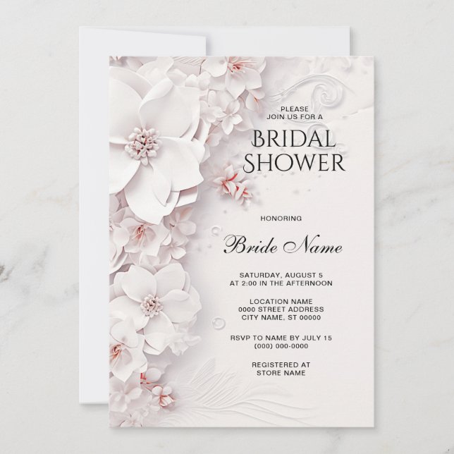 Invitation Fête des mariées florale rose ivoire (Devant)
