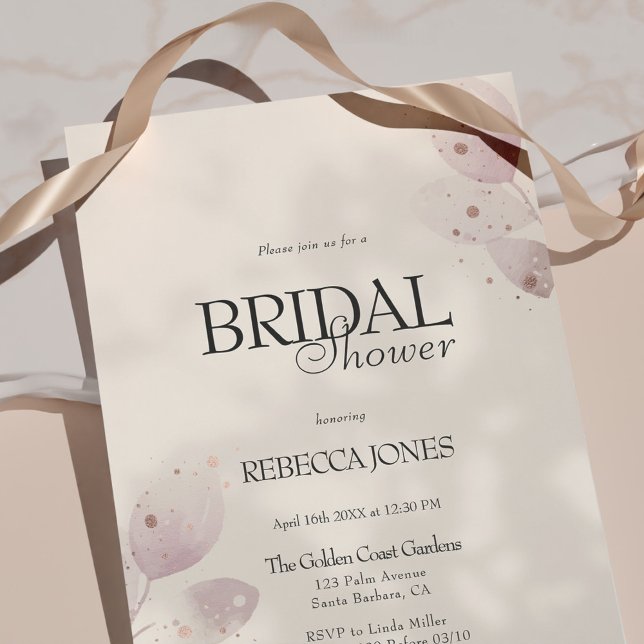 Invitation Fête des mariées florale rose pâle et poussiéreuse (Créateur téléchargé)
