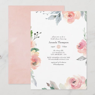Invitation Fête des mariées florale rose pastel Blush