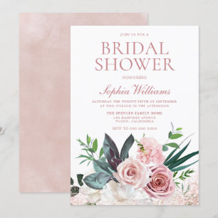 Invitation Fête des mariées florale Rose rose et poussiéreuse